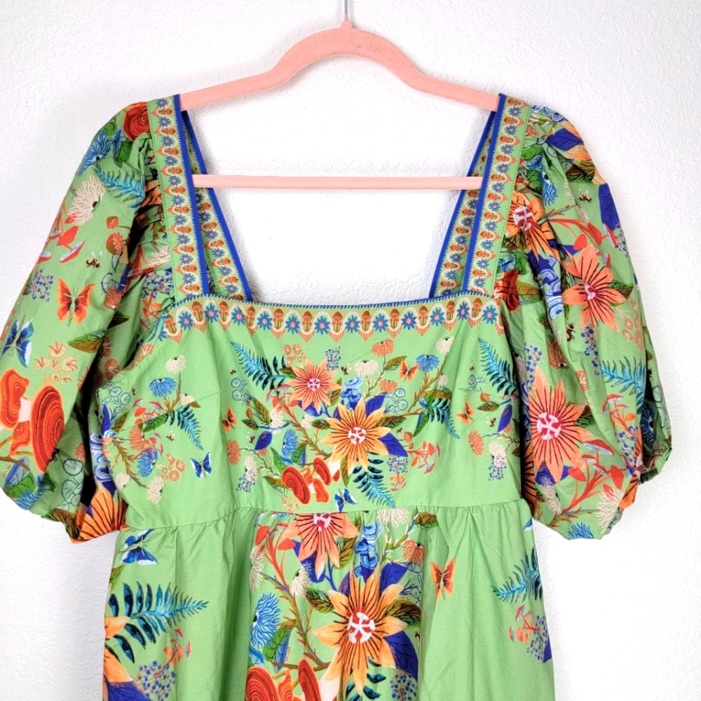 FARM Rio Green Floral Puff-Sleeve Mini Dress - Picture 11 of 16